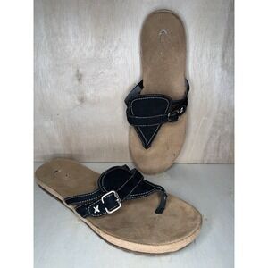 Sz 9 Dr Scholls Fastbreak Flat‎ Black Thong Sandals Casual Comfort Shoes